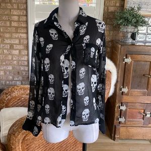 ROYAL BONES BLACK SHEER SKULL SHEER BLOUSE SKULL BUTTONS SMALL EXCELLENT